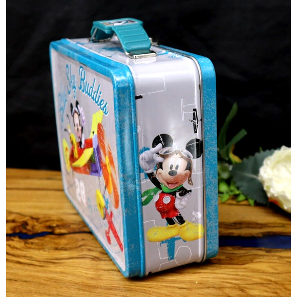 Mickey Mouse Metal Lunch Box Blue Sky Buddies Mickey Flight Academy 2011 Disney - Picture 8 of 8